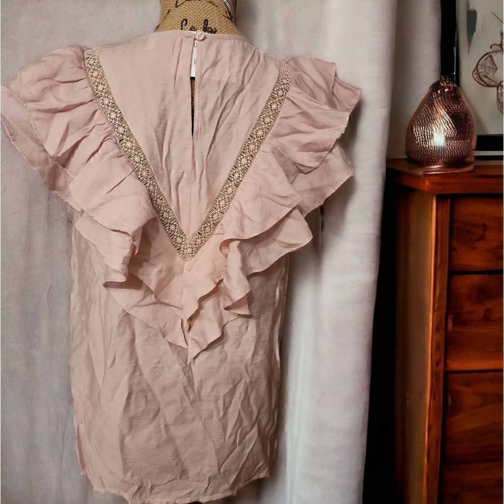 Joy Joy Ruffle Lace Trim Top Size Small New With Tags - Picture 2 of 8